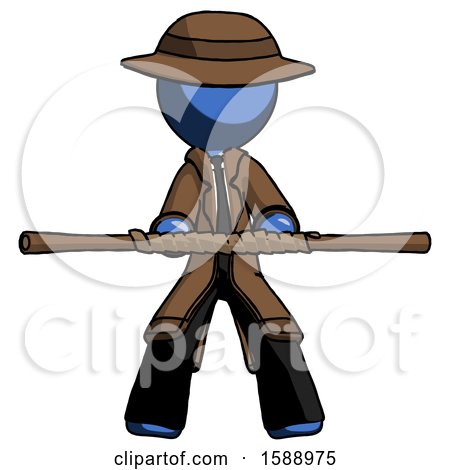 Blue Detective Man Bo Staff Kung Fu Defense Pose by Leo Blanchette