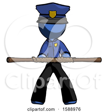 Blue Police Man Bo Staff Kung Fu Defense Pose by Leo Blanchette