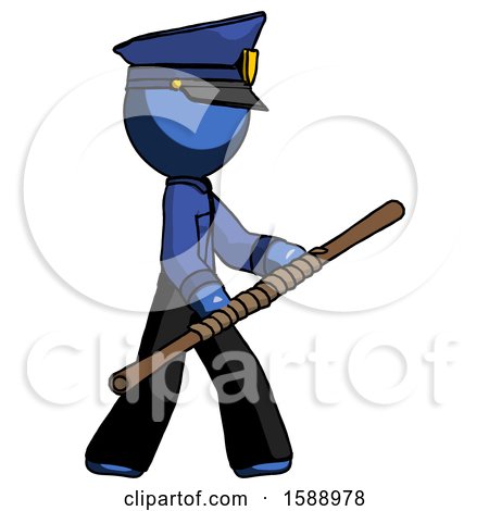 Blue Police Man Holding Bo Staff in Sideways Defense Pose by Leo Blanchette