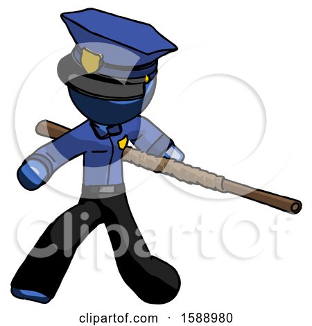 Blue Police Man Bo Staff Action Hero Kung Fu Pose by Leo Blanchette