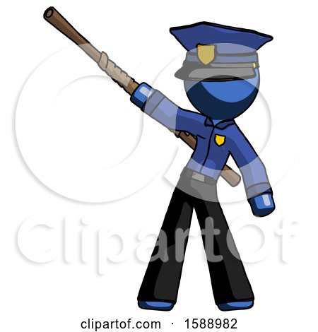 Blue Police Man Bo Staff Pointing up Pose by Leo Blanchette