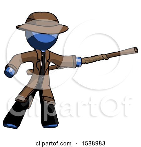 Blue Detective Man Bo Staff Pointing Right Kung Fu Pose by Leo Blanchette