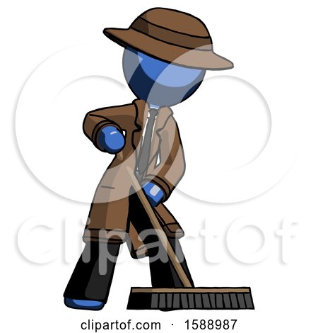 Blue Detective Man Cleaning Services Janitor Sweeping Floor with Push Broom by Leo Blanchette