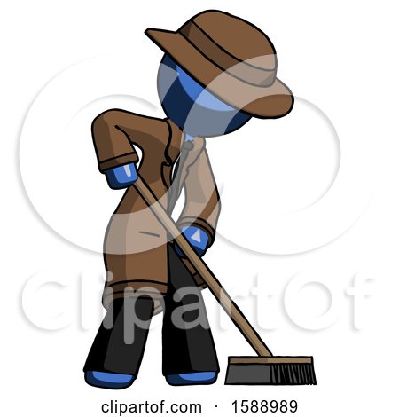 Blue Detective Man Cleaning Services Janitor Sweeping Side View by Leo Blanchette