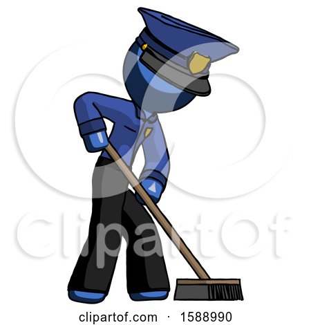 Blue Police Man Cleaning Services Janitor Sweeping Side View by Leo Blanchette