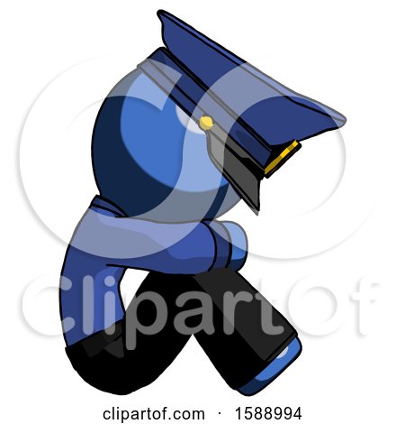 Blue Police Man Sitting with Head down Facing Sideways Right by Leo Blanchette