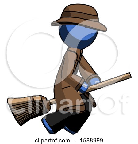 Blue Detective Man Flying on Broom by Leo Blanchette