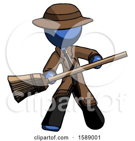 Blue Detective Man Broom Fighter Defense Pose by Leo Blanchette