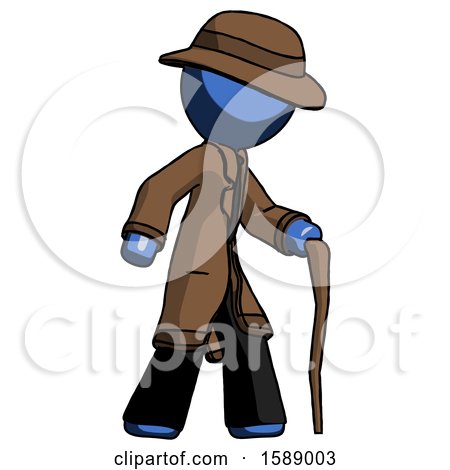 Blue Detective Man Walking with Hiking Stick by Leo Blanchette