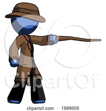 Blue Detective Man Pointing with Hiking Stick by Leo Blanchette