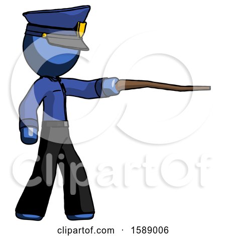 Blue Police Man Pointing with Hiking Stick by Leo Blanchette