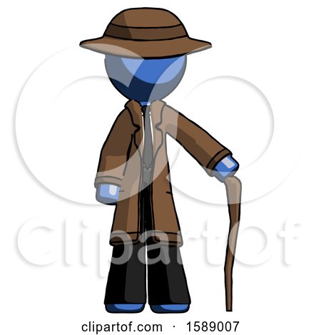 Blue Detective Man Standing with Hiking Stick by Leo Blanchette