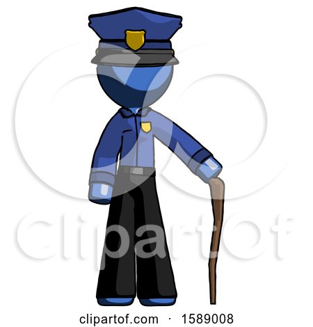 Blue Police Man Standing with Hiking Stick by Leo Blanchette