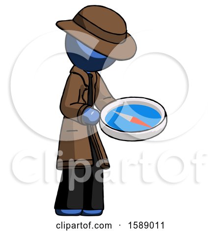 Blue Detective Man Looking at Large Compass Facing Right by Leo Blanchette