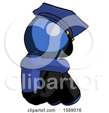 Blue Police Man Sitting with Head down Back View Facing Right by Leo Blanchette