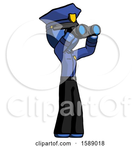 Blue Police Man Looking Through Binoculars to the Right by Leo Blanchette
