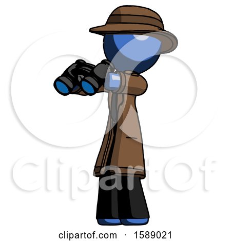 Blue Detective Man Holding Binoculars Ready to Look Left by Leo Blanchette