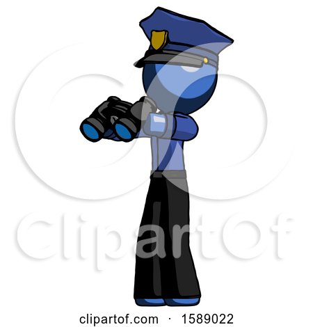 Blue Police Man Holding Binoculars Ready to Look Left by Leo Blanchette