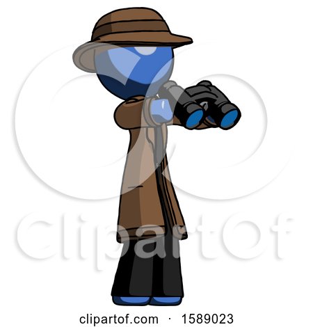 Blue Detective Man Holding Binoculars Ready to Look Right by Leo Blanchette