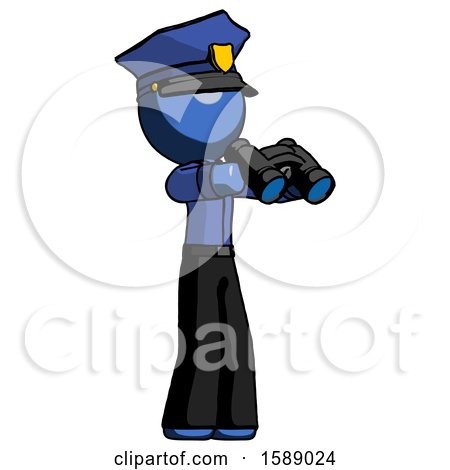 Blue Police Man Holding Binoculars Ready to Look Right by Leo Blanchette
