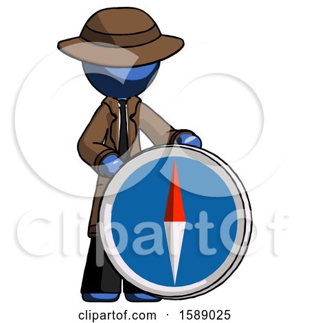 Blue Detective Man Standing Beside Large Compass by Leo Blanchette