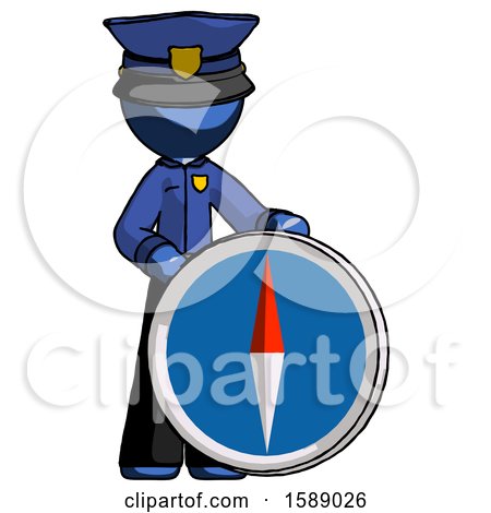 Blue Police Man Standing Beside Large Compass by Leo Blanchette