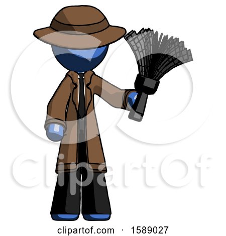 Blue Detective Man Holding Feather Duster Facing Forward by Leo Blanchette
