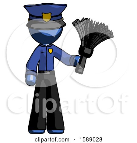 Blue Police Man Holding Feather Duster Facing Forward by Leo Blanchette