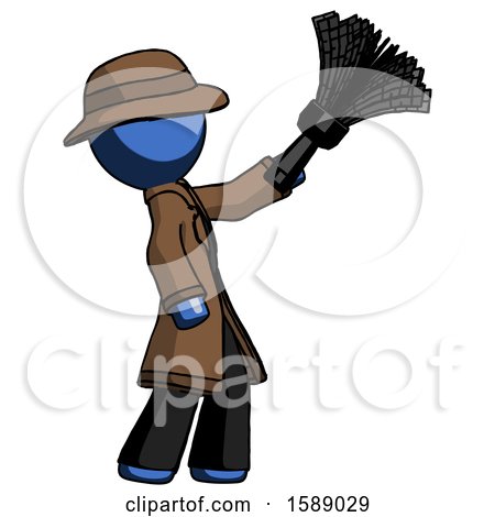 Blue Detective Man Dusting with Feather Duster Upwards by Leo Blanchette