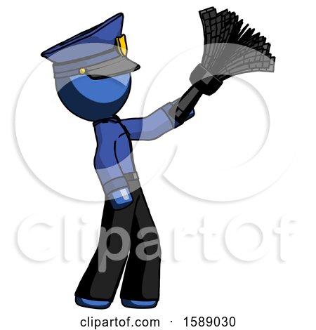 Blue Police Man Dusting with Feather Duster Upwards by Leo Blanchette