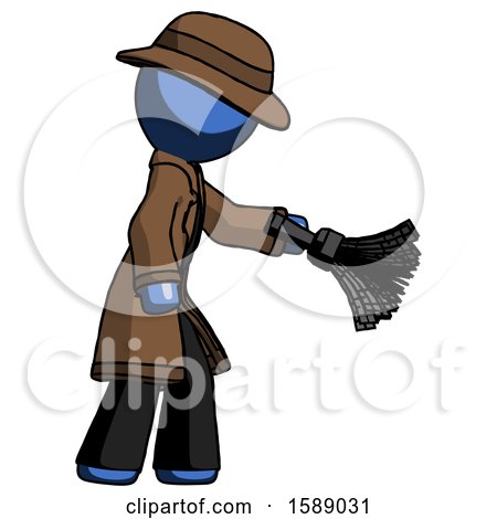 Blue Detective Man Dusting with Feather Duster Downwards by Leo Blanchette