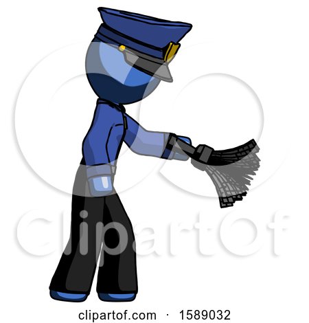 Blue Police Man Dusting with Feather Duster Downwards by Leo Blanchette
