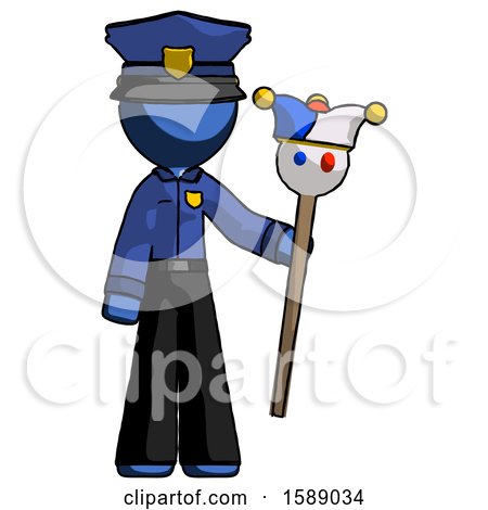 Blue Police Man Holding Jester Staff by Leo Blanchette