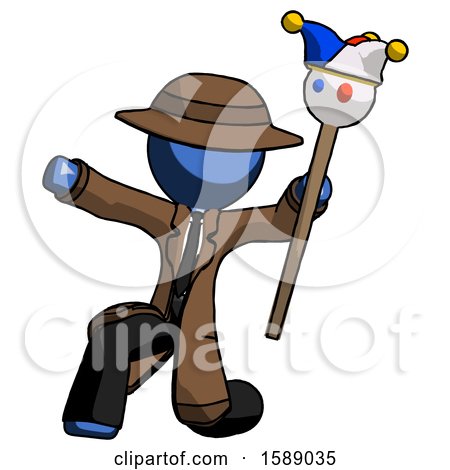 Blue Detective Man Holding Jester Staff Posing Charismatically by Leo Blanchette
