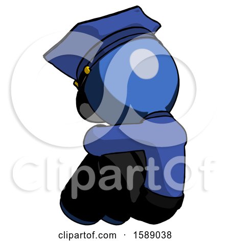 Blue Police Man Sitting with Head down Back View Facing Left by Leo Blanchette