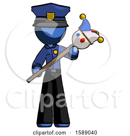Blue Police Man Holding Jester Diagonally by Leo Blanchette