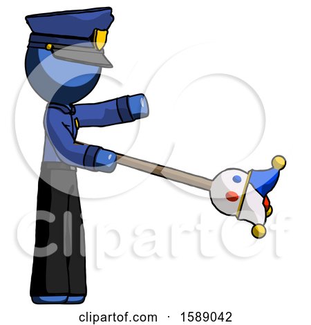 Blue Police Man Holding Jesterstaff - I Dub Thee Foolish Concept by Leo Blanchette
