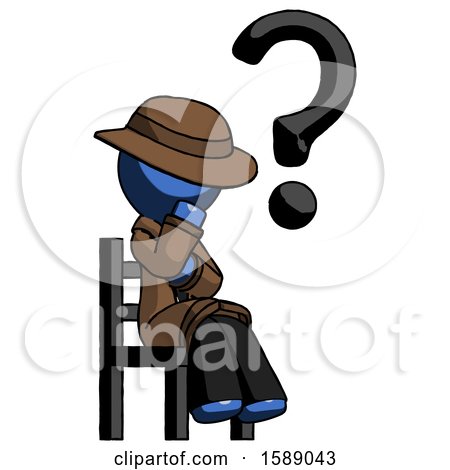 Blue Detective Man Question Mark Concept, Sitting on Chair Thinking by Leo Blanchette