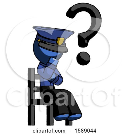 Blue Police Man Question Mark Concept, Sitting on Chair Thinking by Leo Blanchette
