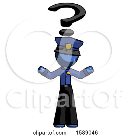 Blue Police Man with Question Mark Above Head, Confused by Leo Blanchette
