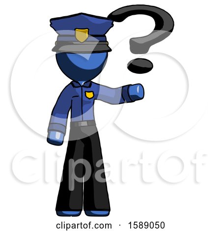Blue Police Man Holding Question Mark to Right by Leo Blanchette