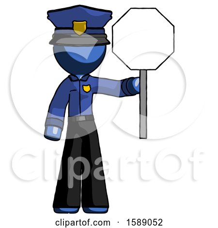 Blue Police Man Holding Stop Sign by Leo Blanchette