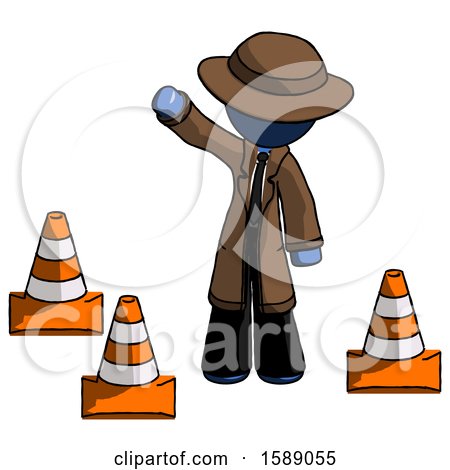 Blue Detective Man Standing by Traffic Cones Waving by Leo Blanchette