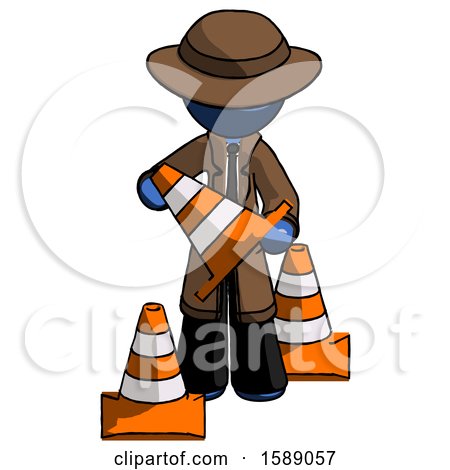 Blue Detective Man Holding a Traffic Cone by Leo Blanchette