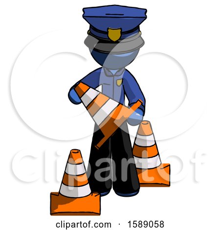 Blue Police Man Holding a Traffic Cone by Leo Blanchette