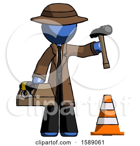 Blue Detective Man Under Construction Concept, Traffic Cone and Tools by Leo Blanchette