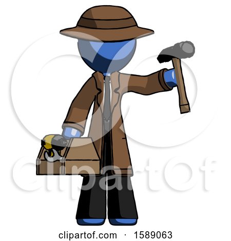 Blue Detective Man Holding Tools and Toolchest Ready to Work by Leo Blanchette