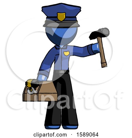Blue Police Man Holding Tools and Toolchest Ready to Work by Leo Blanchette