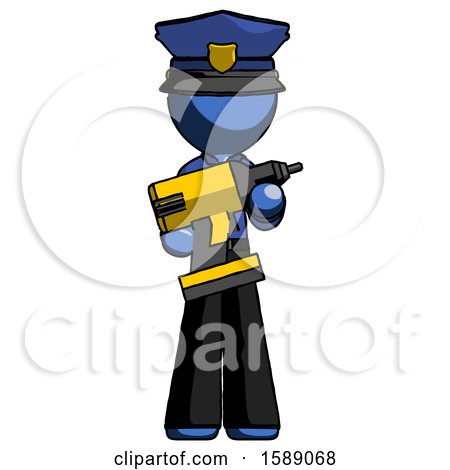 Blue Police Man Holding Large Drill by Leo Blanchette