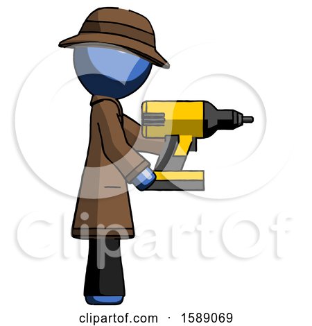Blue Detective Man Using Drill Drilling Something on Right Side by Leo Blanchette
